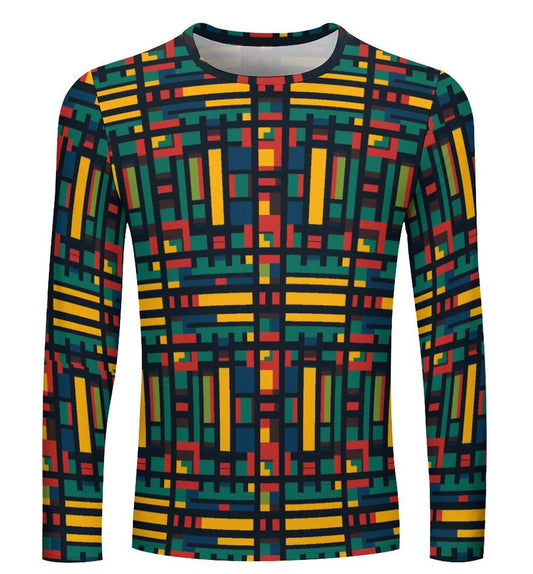 Emerald - Mens Long Sleeve Shirt - African Kente Pattern