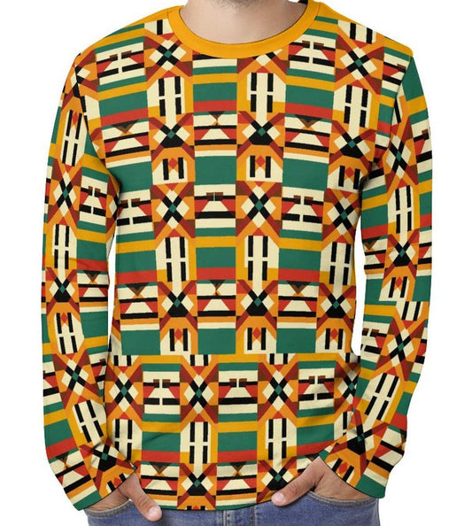 Summers Heat - Mens - Lightweight Long Sleeve Shirt - African - Kente pattern - T-shirts - KumbatiaKulture