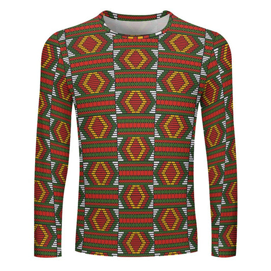Earth Fire - Mens - Long Sleeve Lightweight Shirt - African- Kente Pattern
