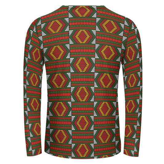 Earth Fire - Mens - Long Sleeve Lightweight Shirt - African- Kente Pattern