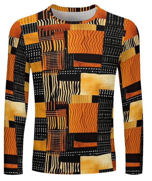 Inferno - Mens - Lightweight Long Sleeve Shirt -  African - Kente  Pattern