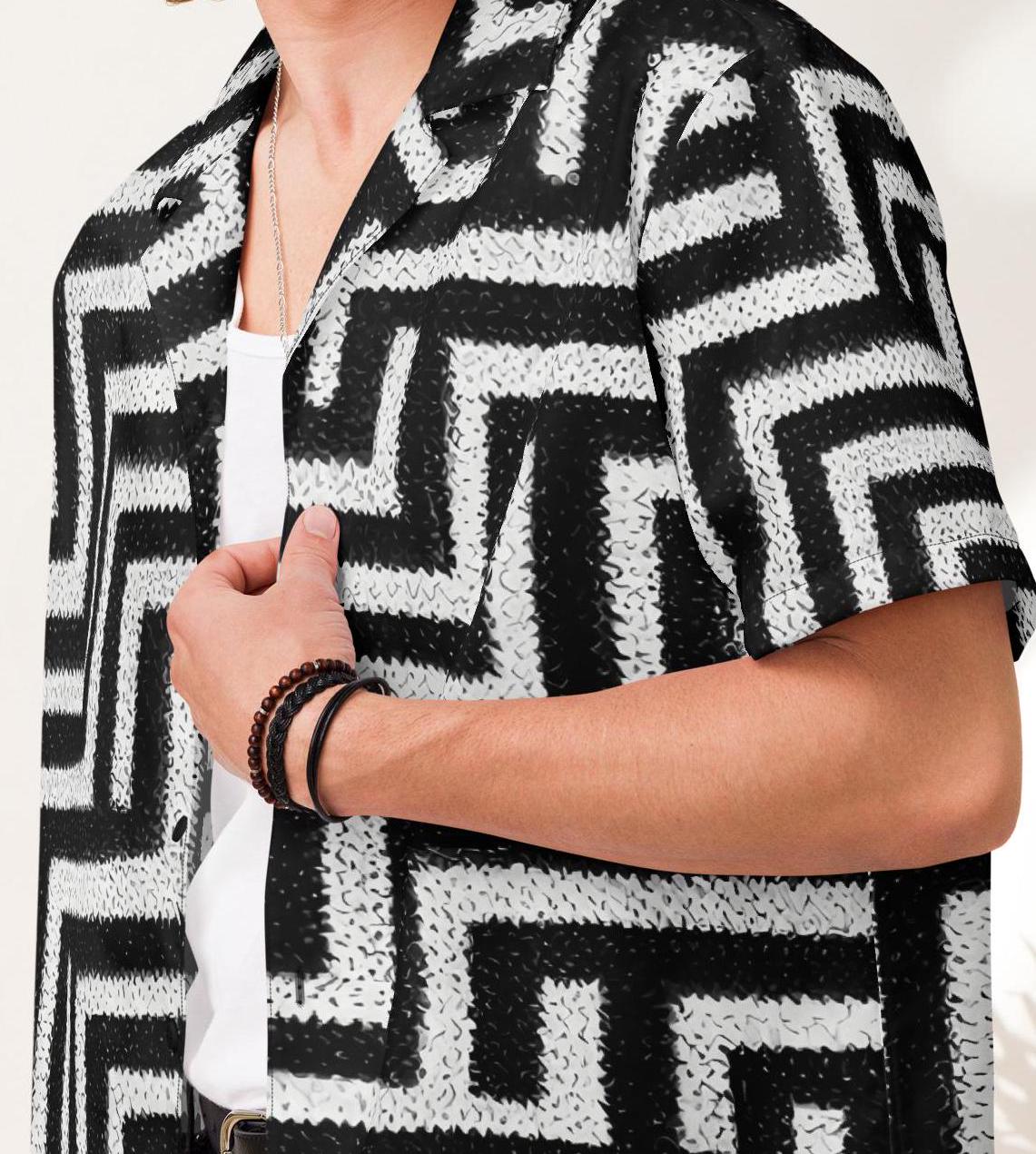 classic black afro tribal pattern, short sleeve button down shirt, dress shirt, casual shirt,  African fashions