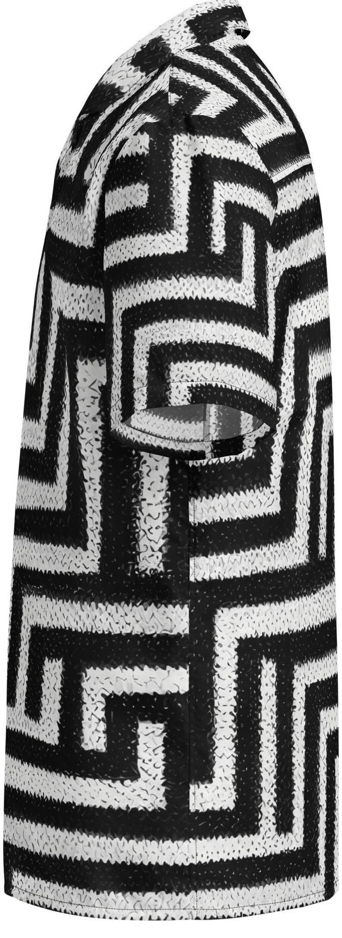 classic black afro tribal pattern, short sleeve button down shirt, dress shirt, casual shirt,  African fashions