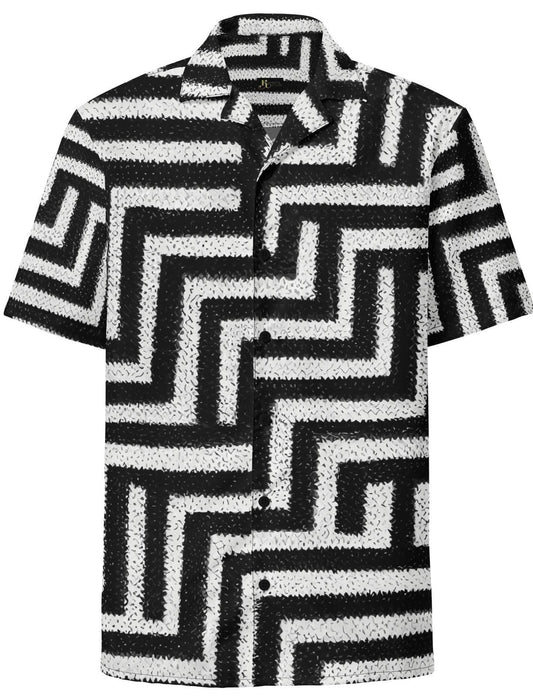 classic black afro tribal pattern, short sleeve button down shirt, dress shirt, casual shirt,  African fashions