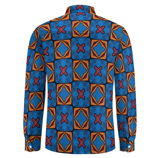 Vintage - Mens - Long Sleeve Button Up Shirt with Pocket - African - Agoh Pattern - Shirts & Tees - KumbatiaKulture