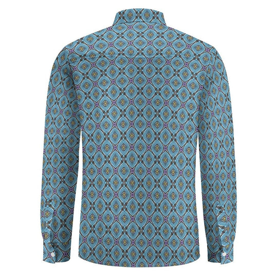 Ocean - Mens - Long Sleeve Button Up Shirt with Pocket - African - Agoh pattern - T-shirts - KumbatiaKulture