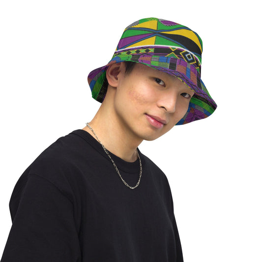 Afrocentric Kente Print Reversible bucket hat.