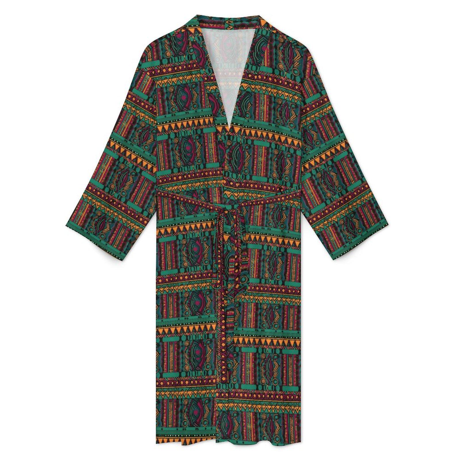 Green Fields - Mens - Lightweight Bathrobe - African - Tribal Pattern - Robes - KumbatiaKulture