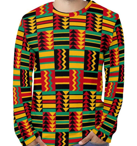 Savanna Hot - Mens -Lightweight Long Sleeve Shirt - African - Kente Pattern