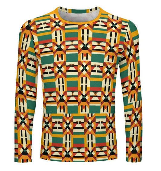 Summers Heat - Mens - Lightweight Long Sleeve Shirt - African - Kente pattern - T-shirts - KumbatiaKulture