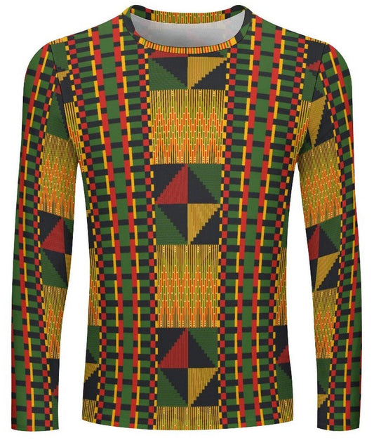 Sunset Fields - Mens - Lightweight Long Sleeve Shirt - African - Kente Pattern