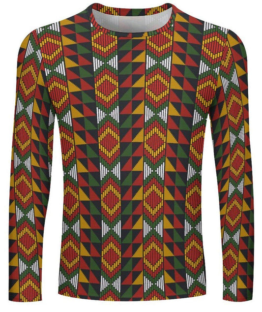 Clay Land - Mens -Lightweight Long Sleeve Shirt -  African - Kente Pattern