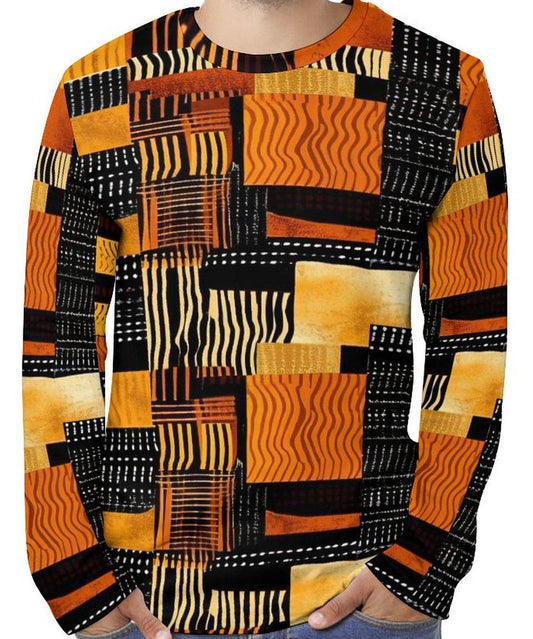 Inferno - Mens - Lightweight Long Sleeve Shirt -  African - Kente  Pattern