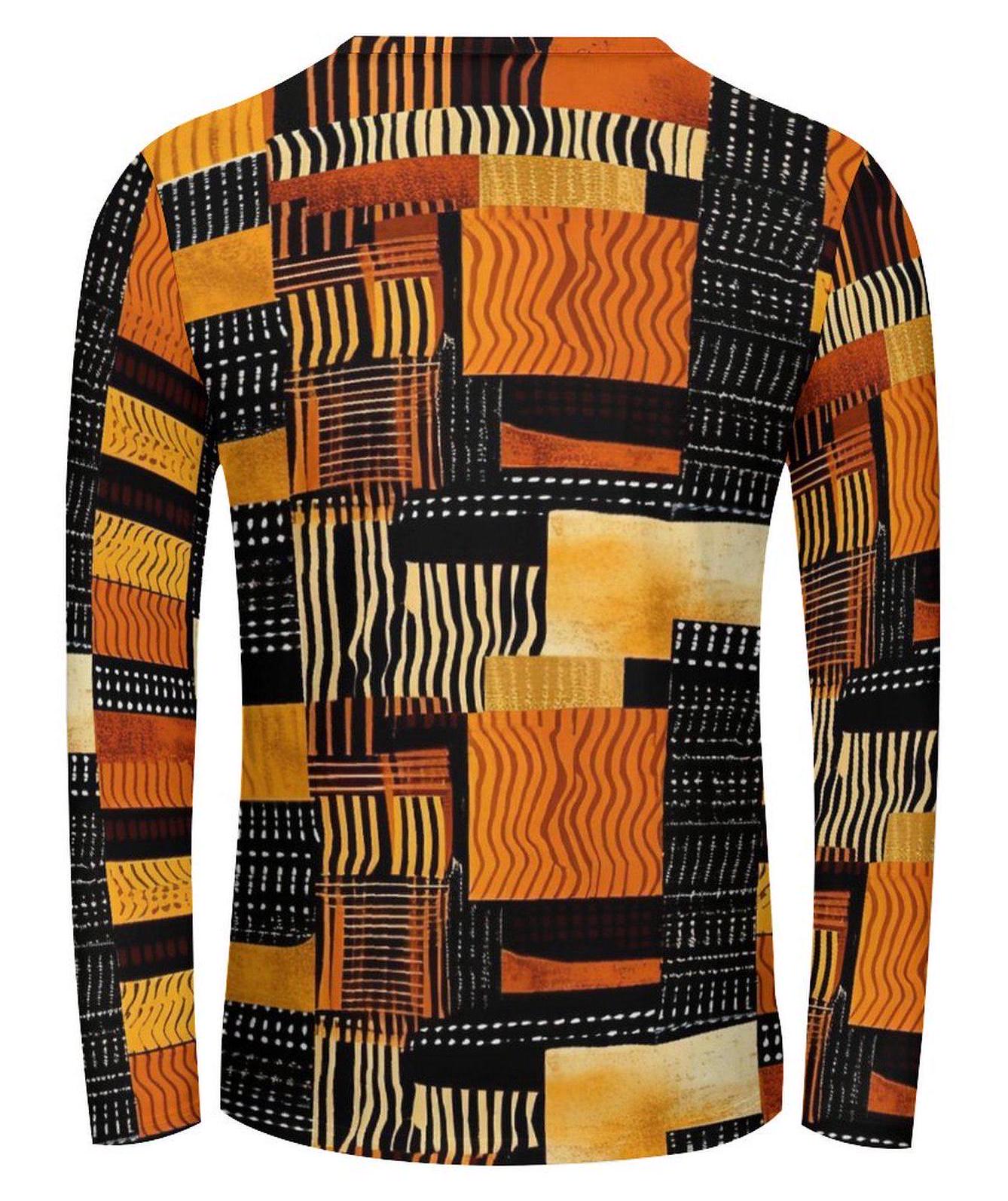 Inferno - Mens - Lightweight Long Sleeve Shirt -  African - Kente  Pattern