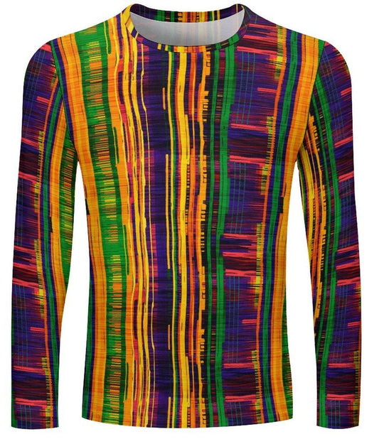 Night Skys - Mens - Lightweight Long Sleeve Shirt - African - Kente Pattern