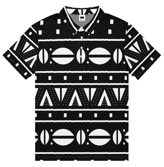 Accented sleek and Black textile African Fashioned Pattern Men’s slim fit polo, casual wear apparel