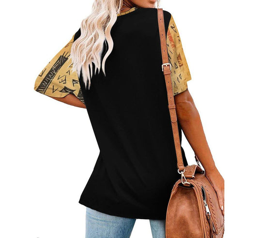 Inky - Womens -Custom Short Sleeve T-Shirts - Africa - Mud cloth Pattern