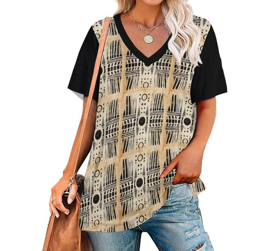 Burnt Sands - Womens - Short Sleeve T-Shirts - African - Mud Cloth Pattern