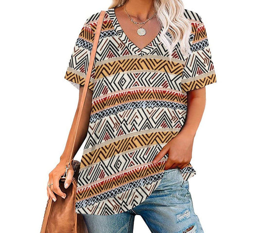 Neutral lines - Womens - Short Sleeve T-Shirts - African - Mud cloth Pattern