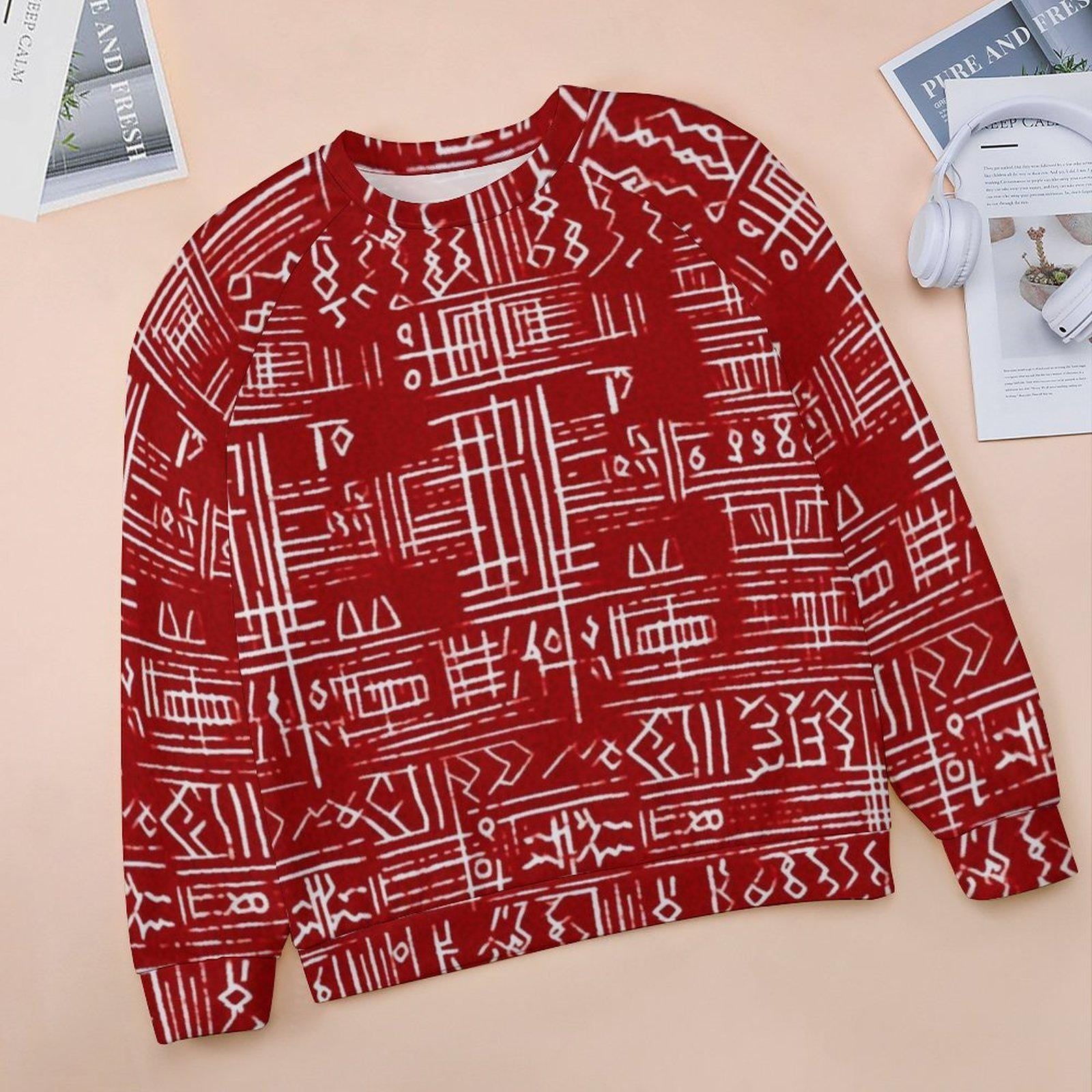 Red streak - Womens - Sweatshirt Raglan Style- African - Mud cloth pattern - Sweatshirts - KumbatiaKulture