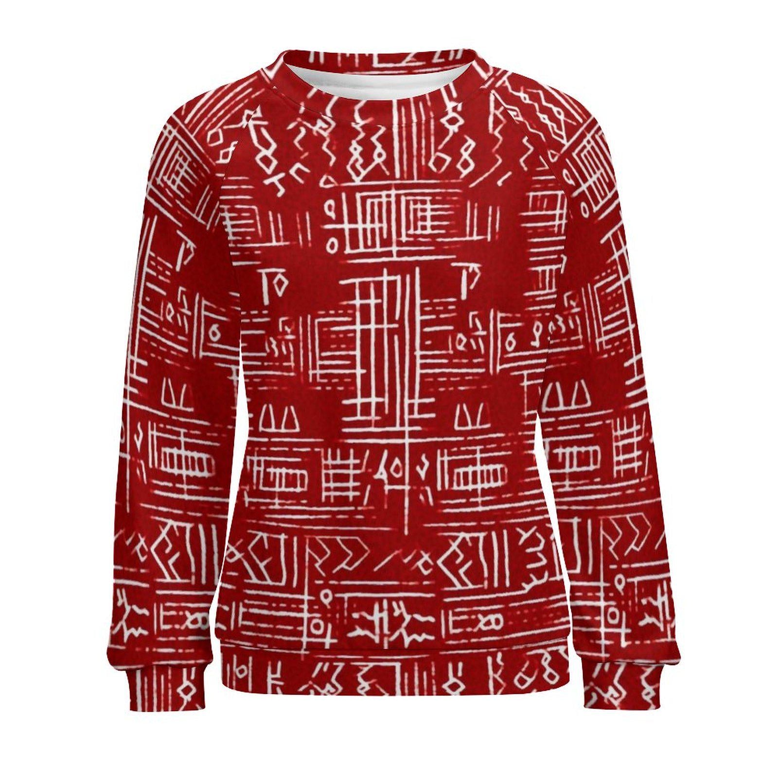 Red streak - Womens - Sweatshirt Raglan Style- African - Mud cloth pattern - Sweatshirts - KumbatiaKulture