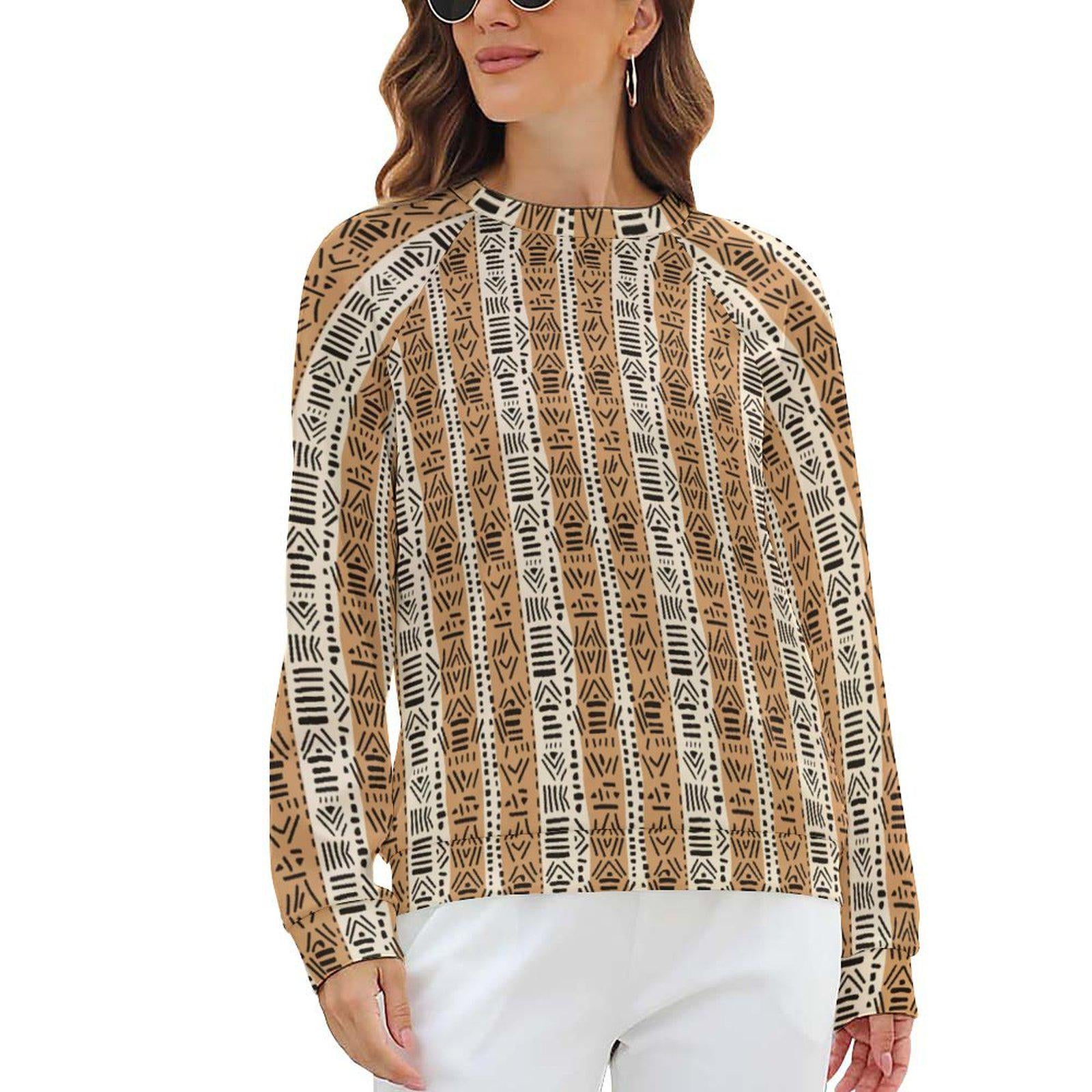Soft yellow- Womens- Sweatshirt Raglan Style- African- Mud cloth Pattern - Sweatshirts - KumbatiaKulture