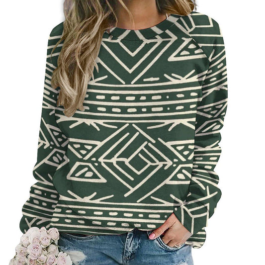 Fields of green -Womens- Sweatshirt Raglan Style- African- Mud cloth - Sweatshirts - KumbatiaKulture