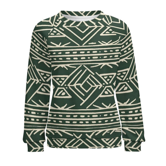 Fields of green -Womens- Sweatshirt Raglan Style- African- Mud cloth - Sweatshirts - KumbatiaKulture