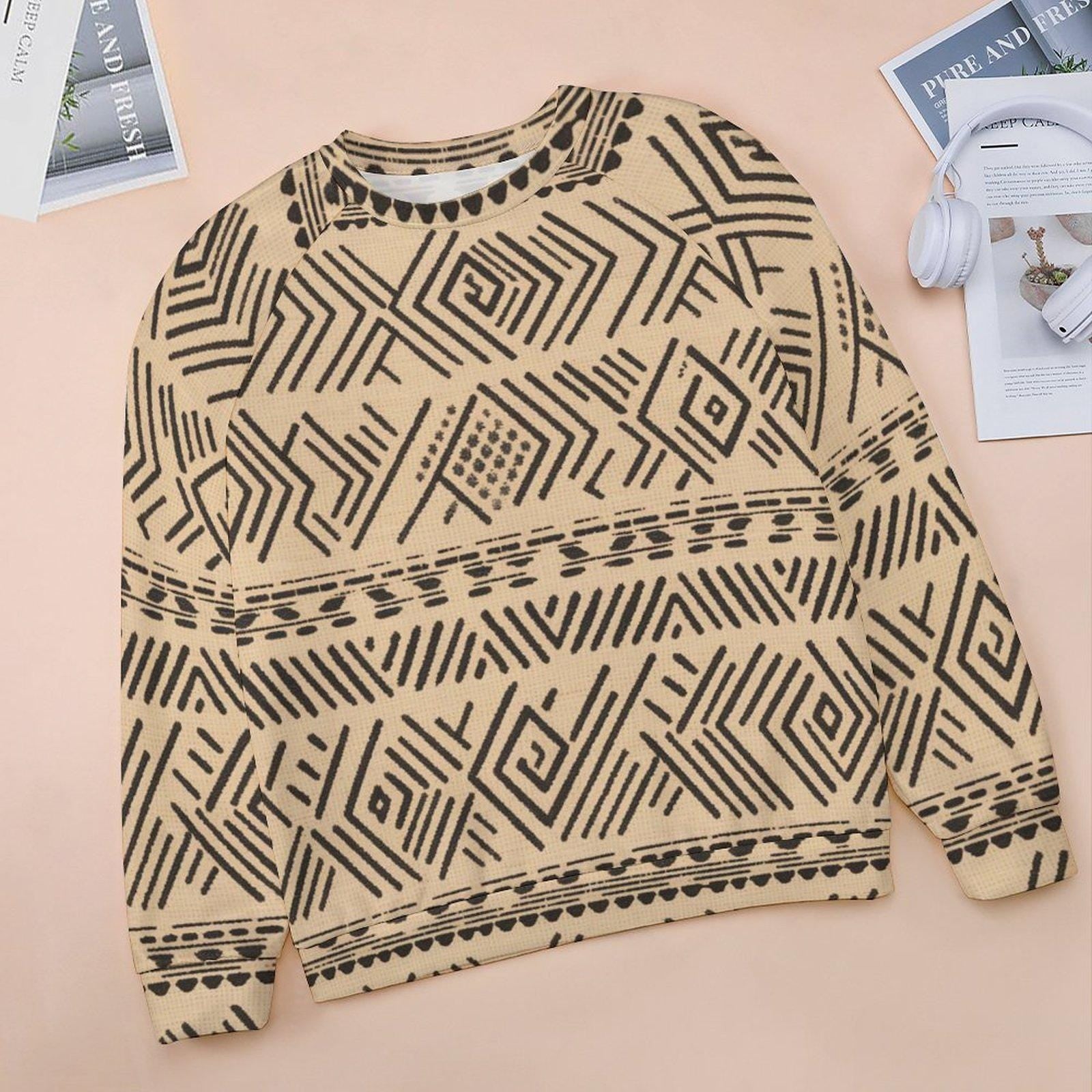 Cream -Womens - Sweatshirt Designs Raglan Style - African Mud cloth pattern - Sweatshirts - KumbatiaKulture
