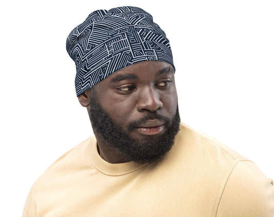 Blk -   Mens - Beanie - African - Kente Pattern