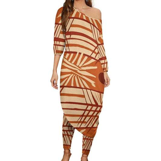 Orange blossom - Shoulder - Kurta - Kurti Two Piece Set - African Mud cloth Pattern - Suits - KumbatiaKulture