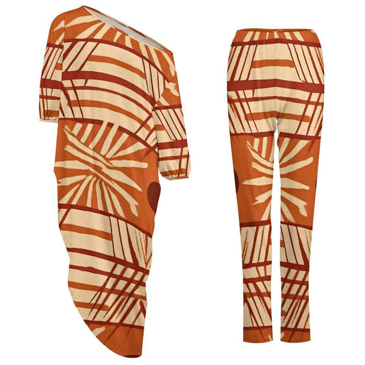 Orange blossom - Shoulder - Kurta - Kurti Two Piece Set - African Mud cloth Pattern - Suits - KumbatiaKulture