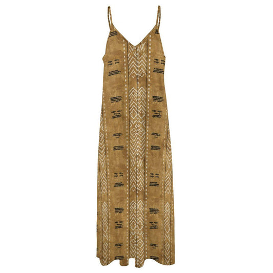 Kahawia - Womens - Ankle-length Slip Dress - African - Mud Cloth Pattern