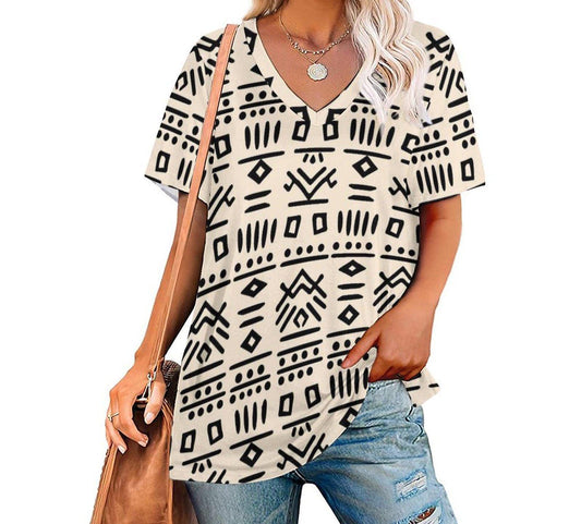 Blaige - Womens - Custom Short Sleeve T-Shirts - African - Mud cloth Pattern