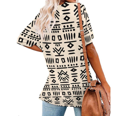 Blaige - Womens - Custom Short Sleeve T-Shirts - African - Mud cloth Pattern