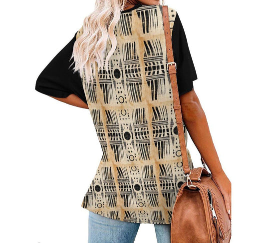 Burnt Sands - Womens - Short Sleeve T-Shirts - African - Mud Cloth Pattern