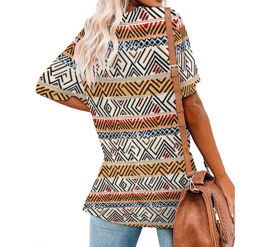 Neutral lines - Womens - Short Sleeve T-Shirts - African - Mud cloth Pattern