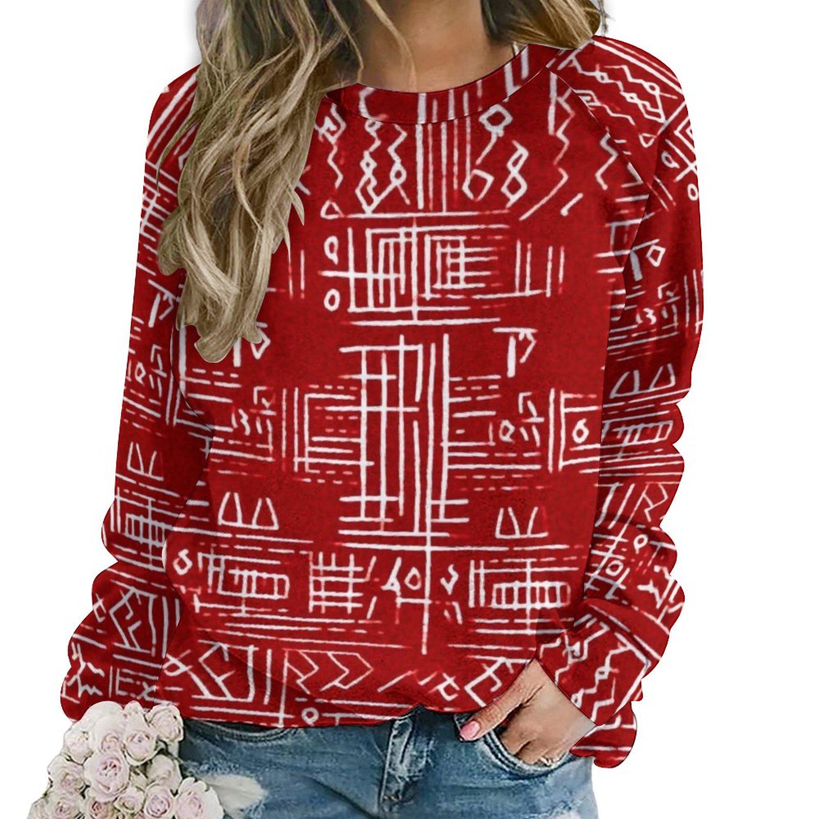 Red streak - Womens - Sweatshirt Raglan Style- African - Mud cloth pattern - Sweatshirts - KumbatiaKulture