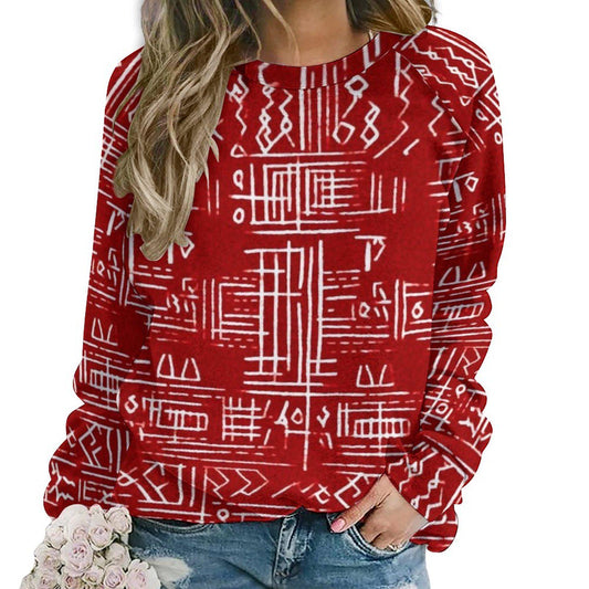 Red streak - Womens - Sweatshirt Raglan Style- African - Mud cloth pattern - Sweatshirts - KumbatiaKulture