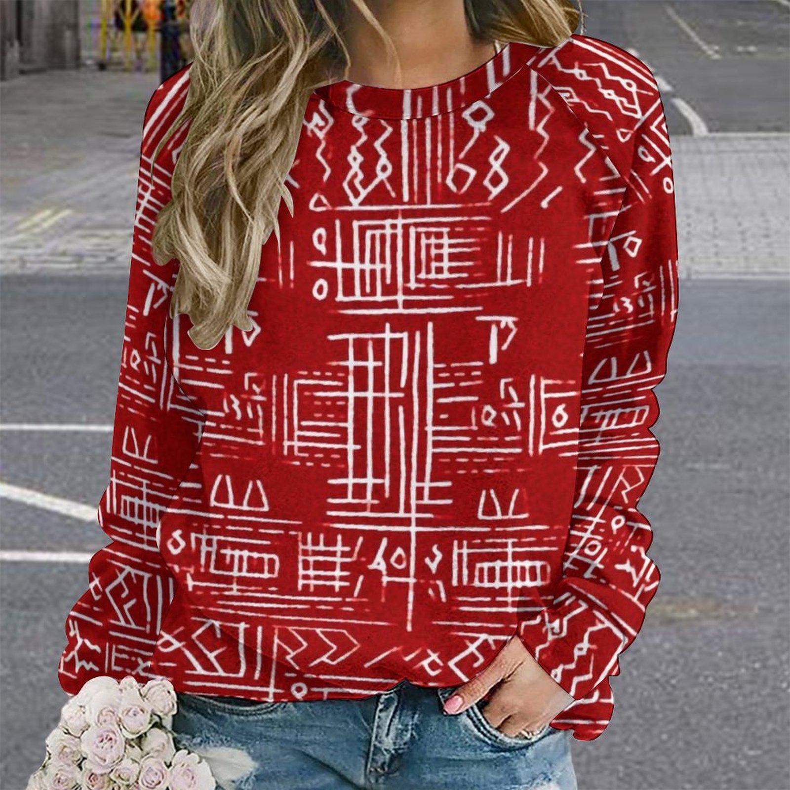 Red streak - Womens - Sweatshirt Raglan Style- African - Mud cloth pattern - Sweatshirts - KumbatiaKulture