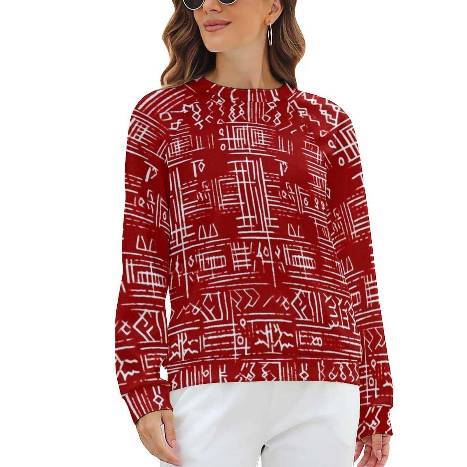 Red streak - Womens - Sweatshirt Raglan Style- African - Mud cloth pattern - Sweatshirts - KumbatiaKulture
