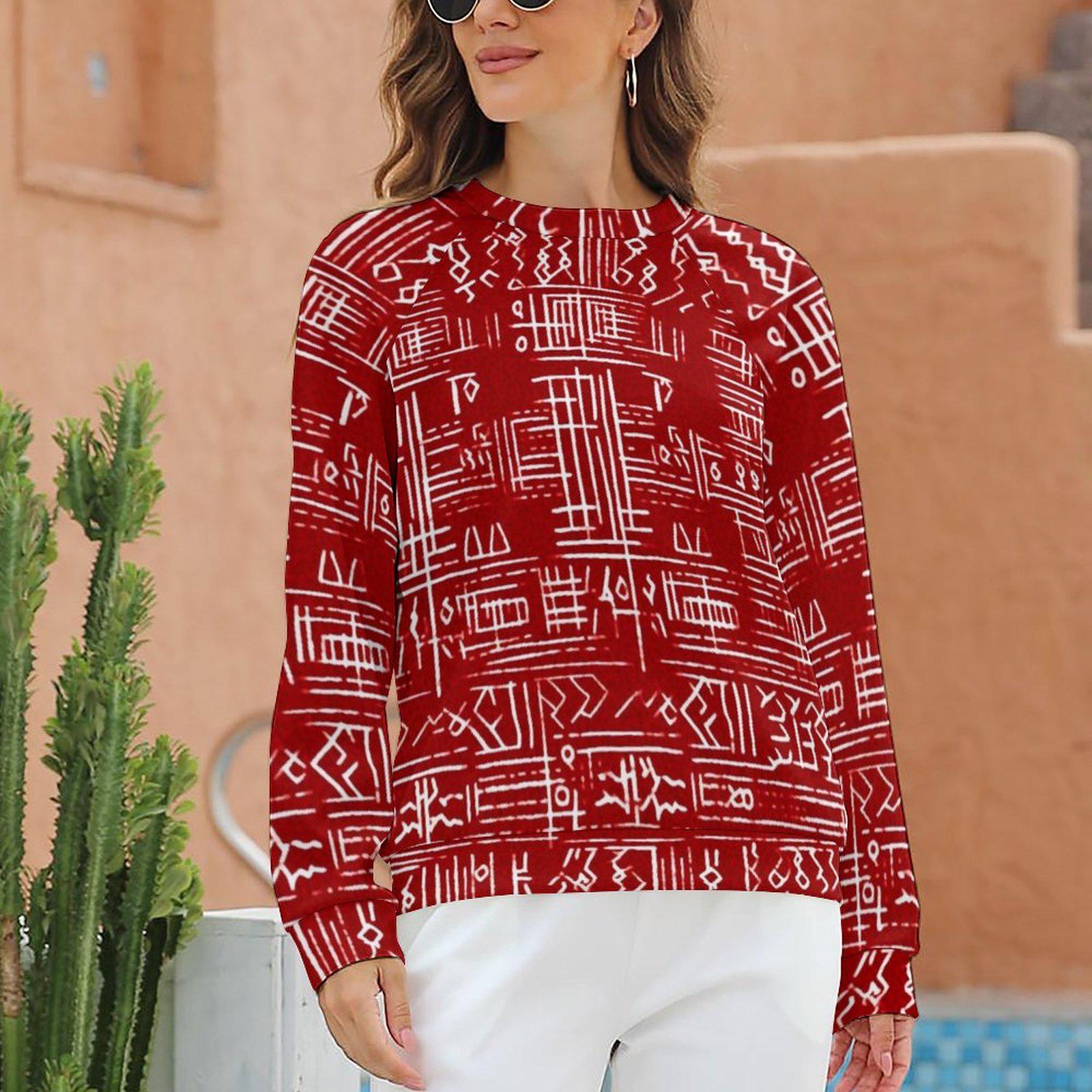 Red streak - Womens - Sweatshirt Raglan Style- African - Mud cloth pattern - Sweatshirts - KumbatiaKulture