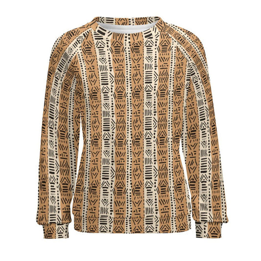 Soft yellow- Womens- Sweatshirt Raglan Style- African- Mud cloth Pattern - Sweatshirts - KumbatiaKulture