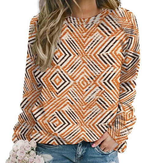 Tangerine- Womens - Sweatshirt Designs Raglan Style - African Mud cloth Pattern - Sweatshirts - KumbatiaKulture