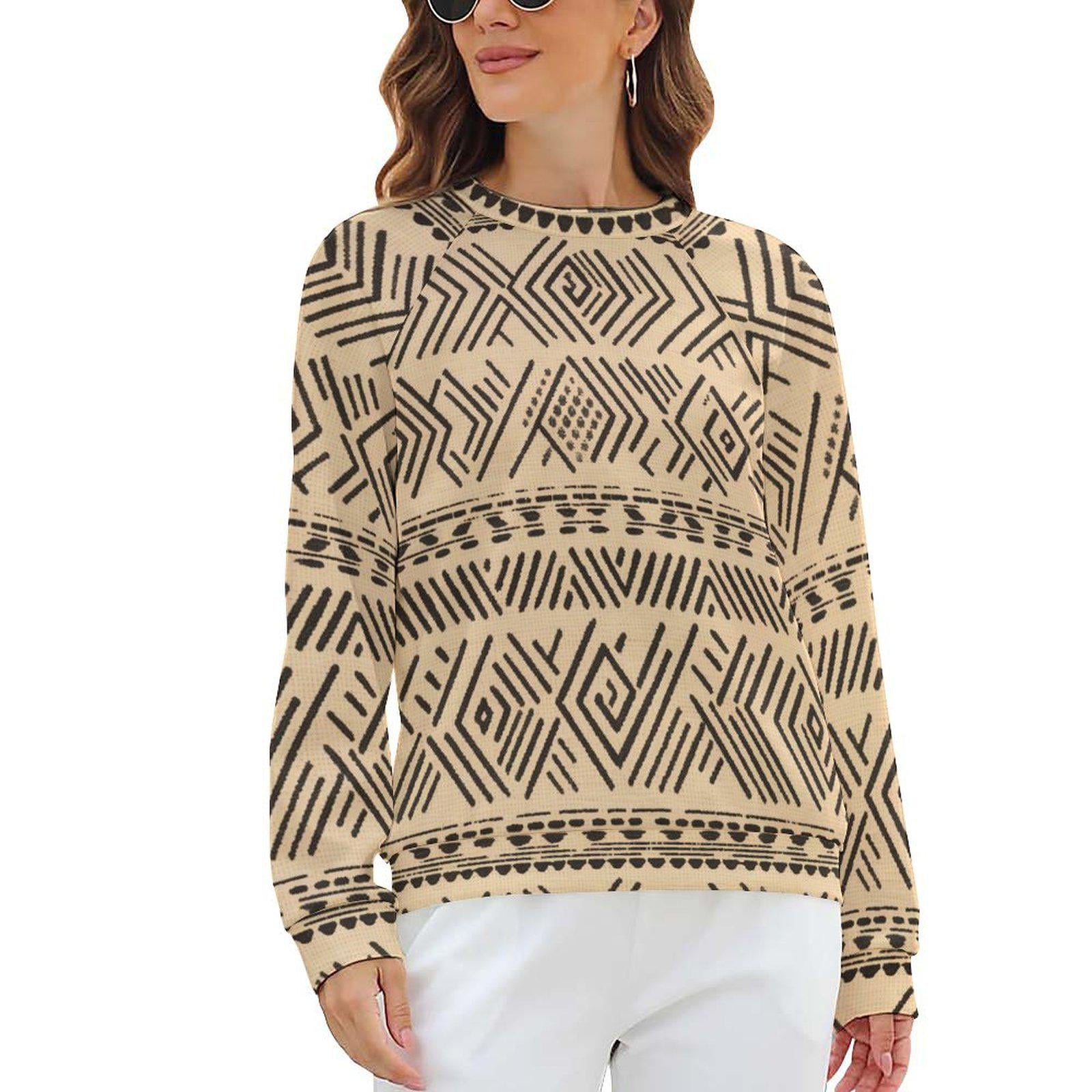 Cream -Womens - Sweatshirt Designs Raglan Style - African Mud cloth pattern - Sweatshirts - KumbatiaKulture
