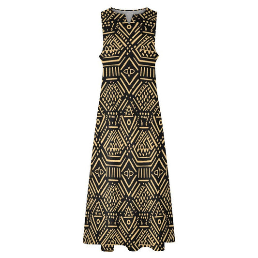Blk Afrocentric - Womens - Sleeveless Ankle-length Dress - African - Mud cloth Pattern - Dresses - KumbatiaKulture