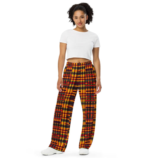 Kente - African pattern -  Comfortable - wide-leg pants - stylish with pockets - leisure pants