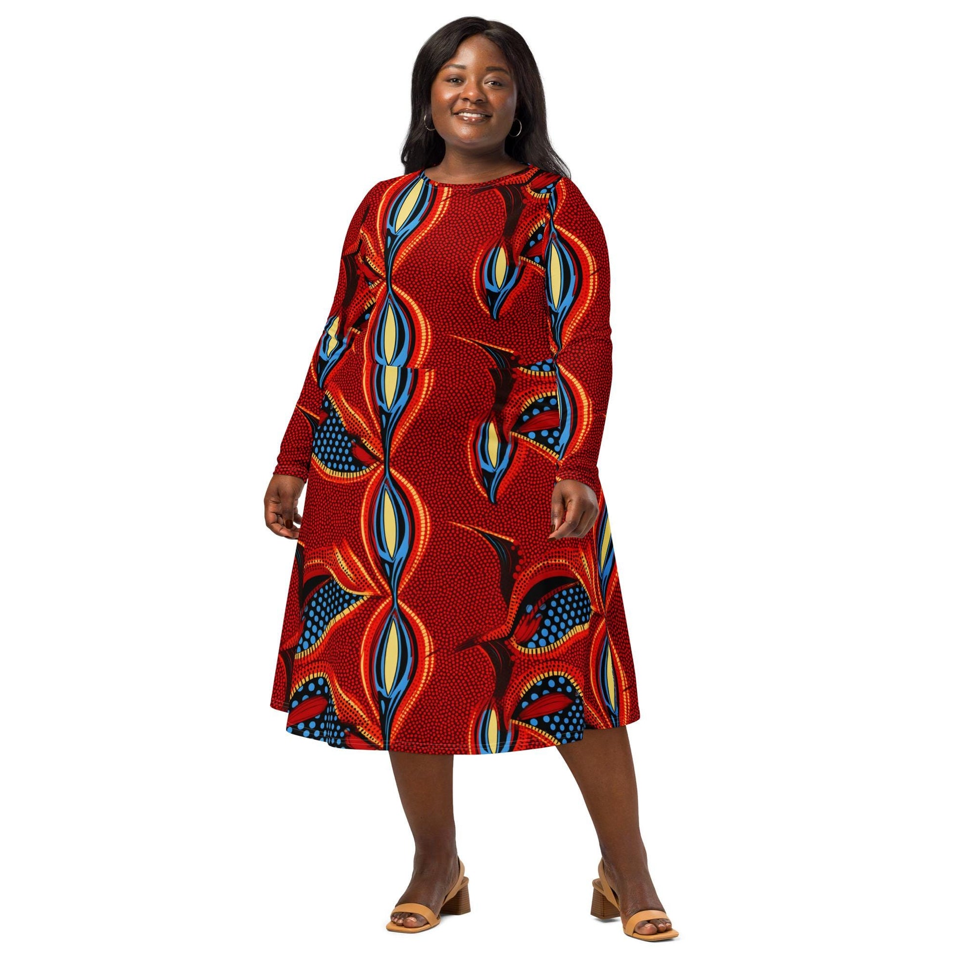 Vitaltiy- African - Ankara Pattern - long sleeve midi dress