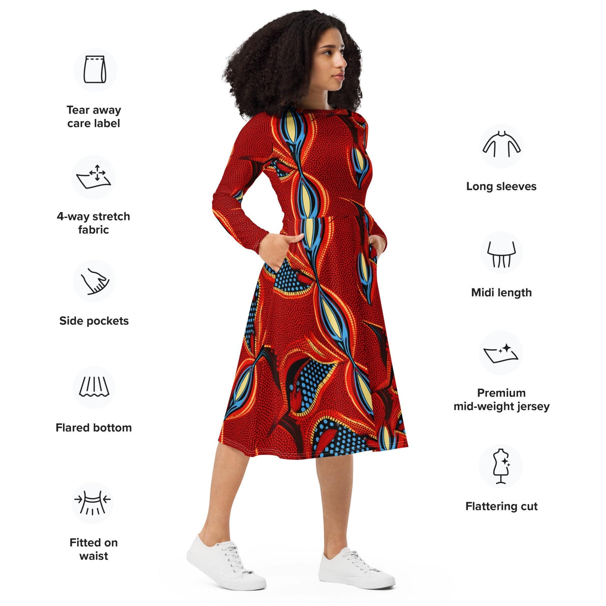 Vitaltiy- African - Ankara Pattern - long sleeve midi dress