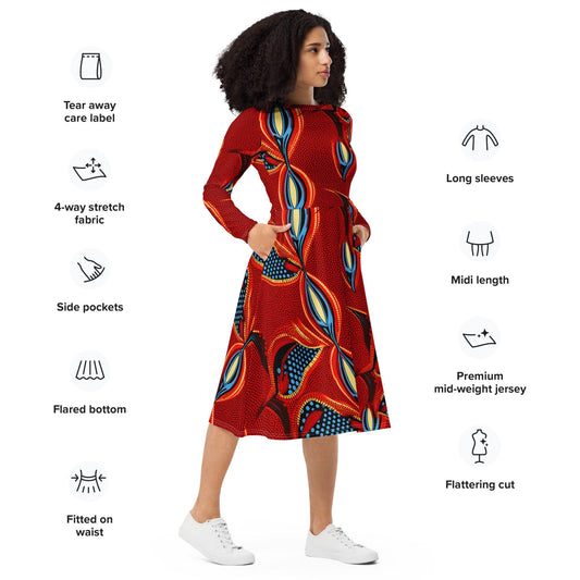 Vitaltiy- African - Ankara Pattern - long sleeve midi dress